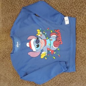 Disney Juniors Womens LILO & STITCH Christmas Lights Sweatshirt Top Size Lar NWT